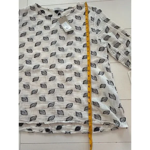 Cut Loose NWT Leaf Print Cotton Gauze Top Oversize XS Boho Relaxed Natural USA - Picture 6 of 9
